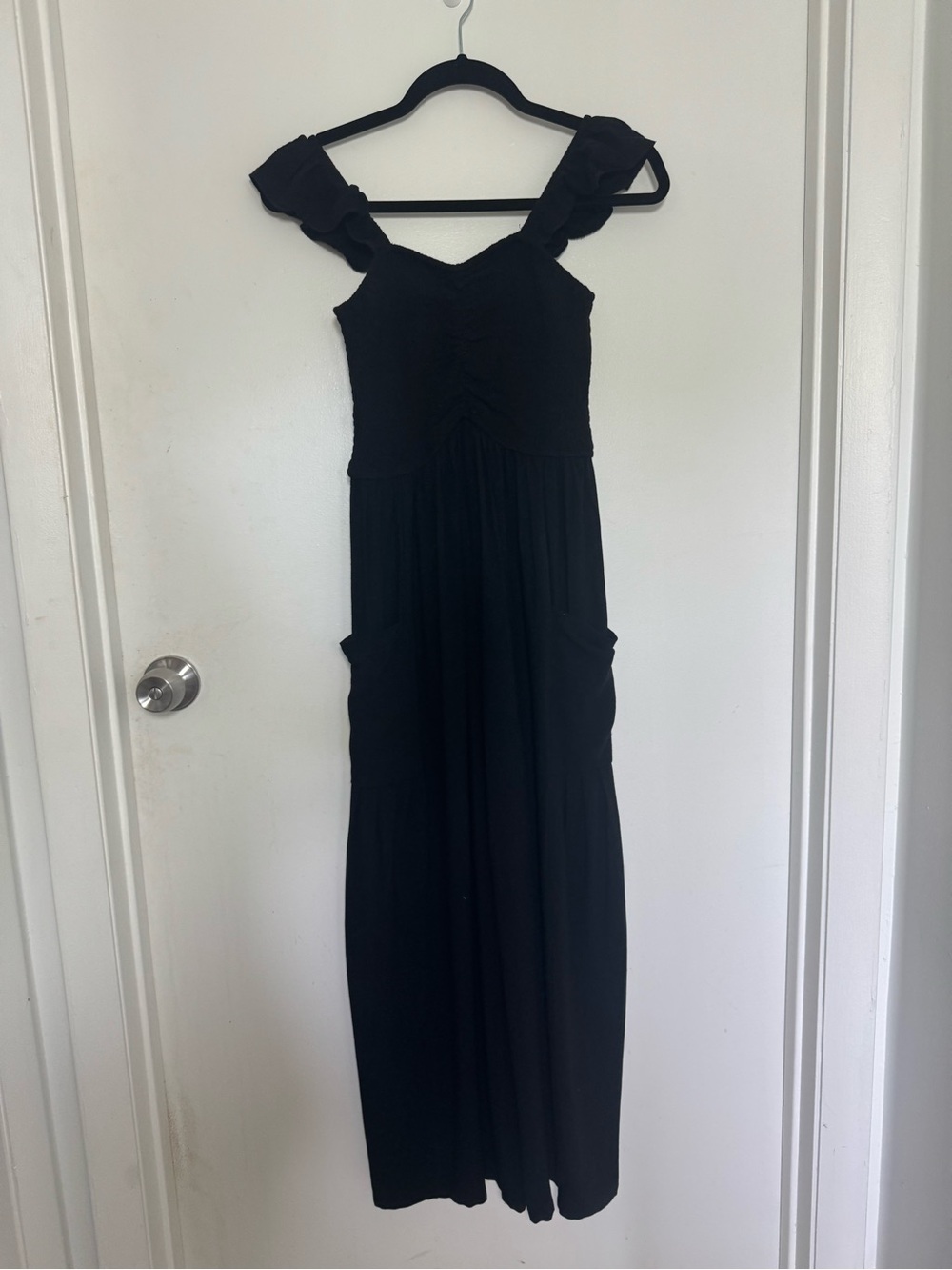 Women's Black Ruffle-Shoulder Jumpsuit